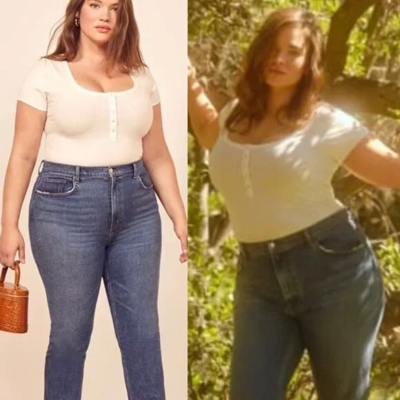 Reformation Rawson Ribbed Bodysuit White Plus Size 3X Short Sleeves Classic $78 - Picture 3 of 16